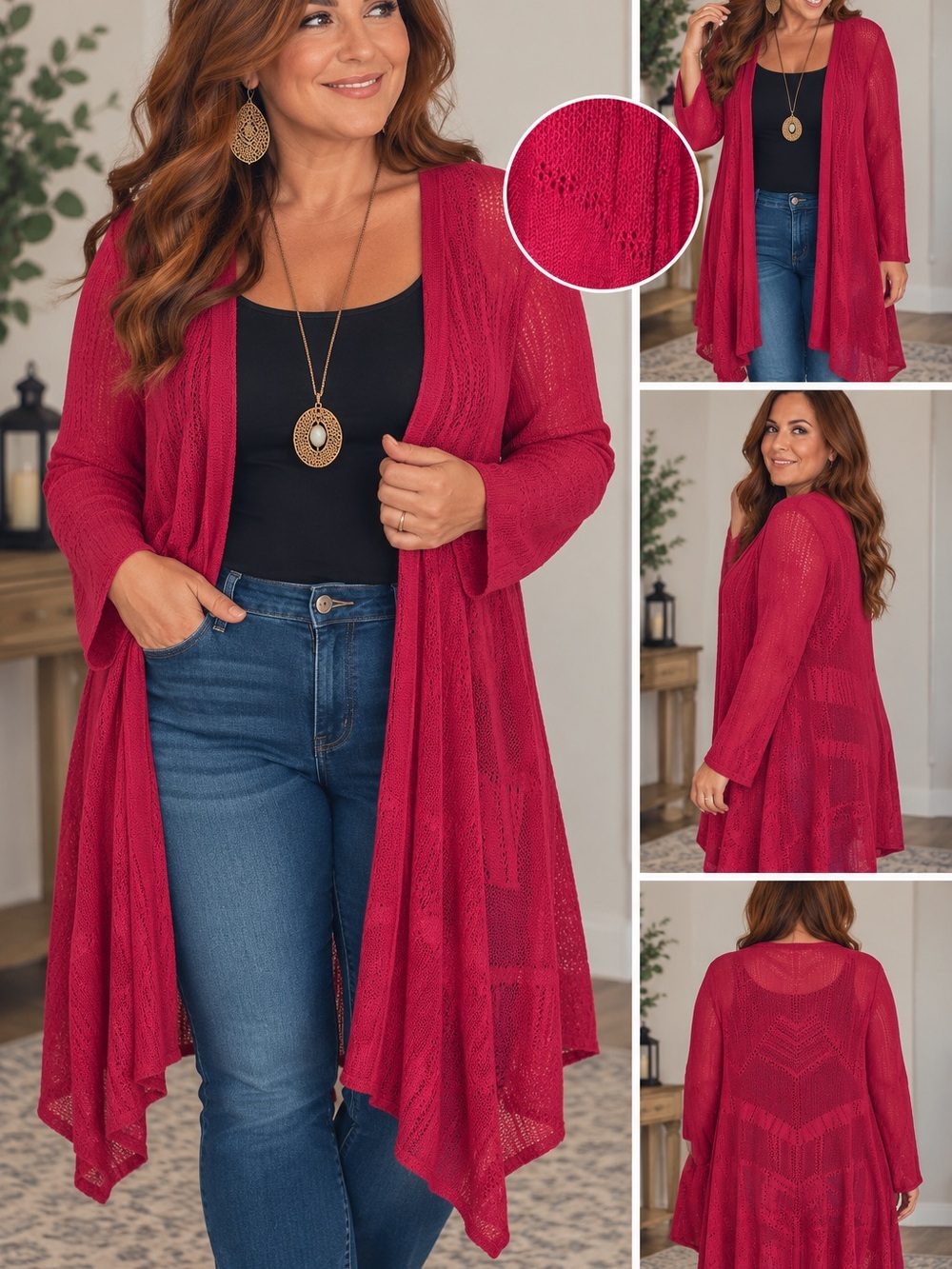 torrid Deep Raspberry Open-Front Knit Duster Cardigan